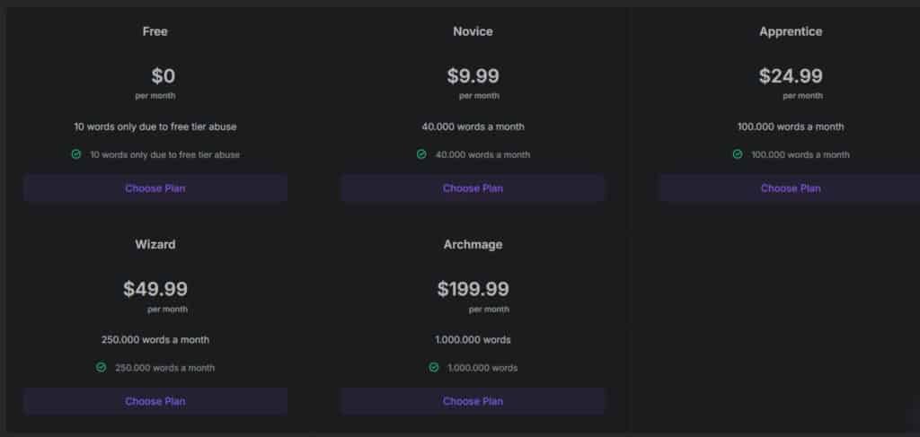 Bookwizard AI - Pricing and subscription plans