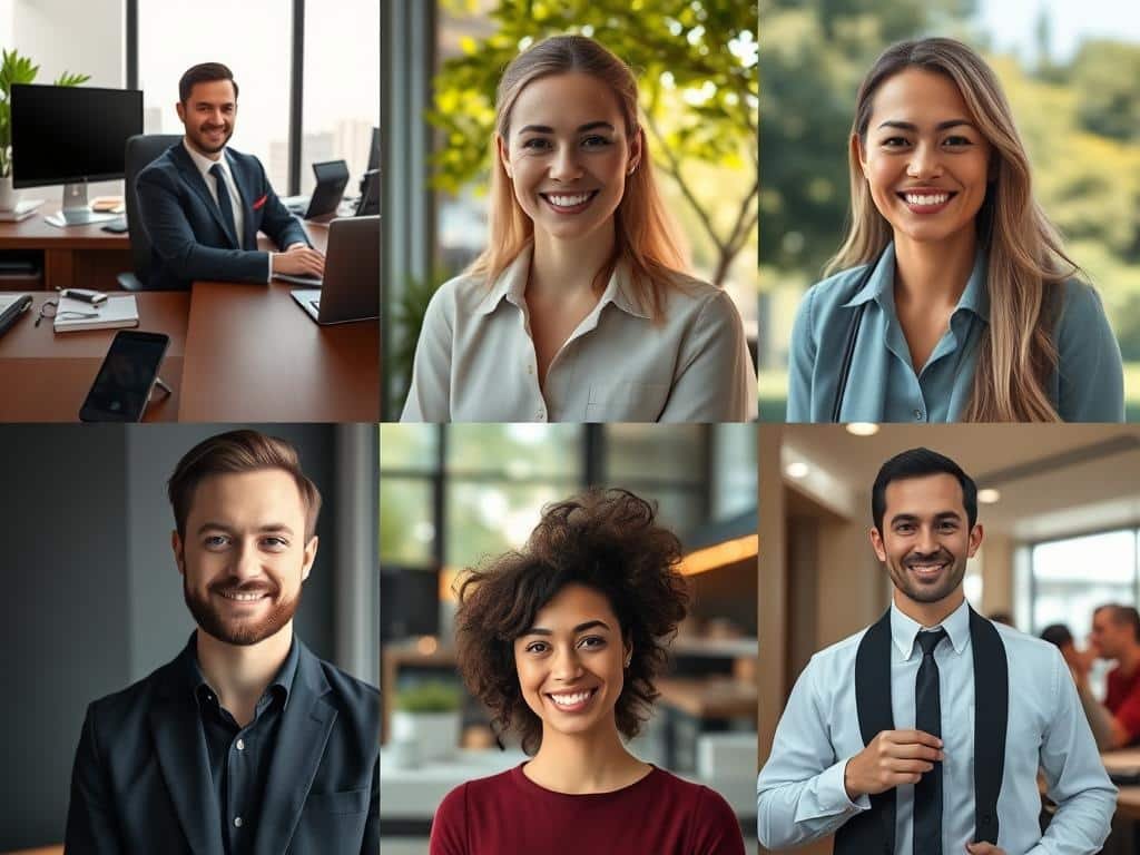 Collection of AI-generated professional portraits in various settings created with Photo AI Collection of AI-generated professional portraits in various settings created with Photo AI