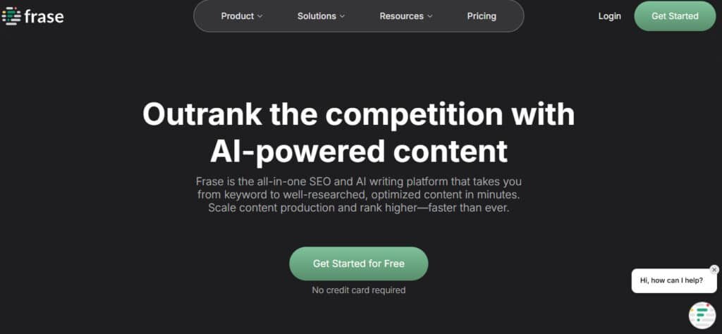Frase AI interface showing content research and SEO optimization features for 2025
