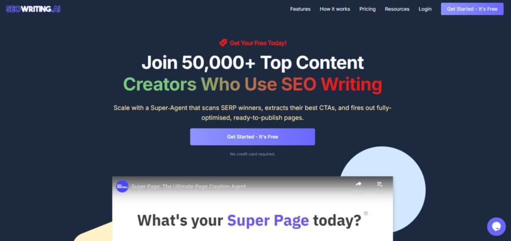SEOWriting.ai interface showing data-driven SEO content creation features for 2025