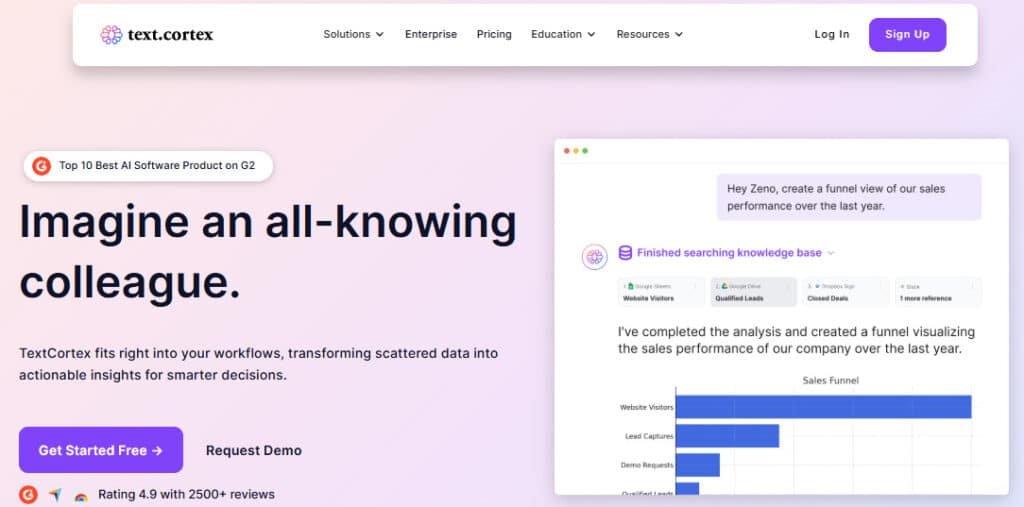 Text Cortex enterprise AI writing platform interface showing content generation for 2025