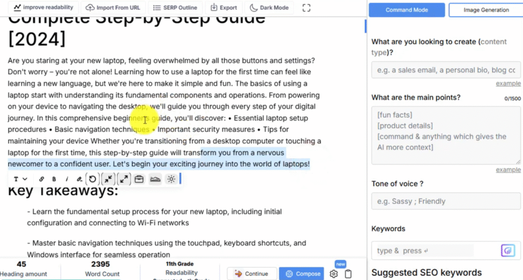 AISEO Review: AISEO Command Mode Content Generation