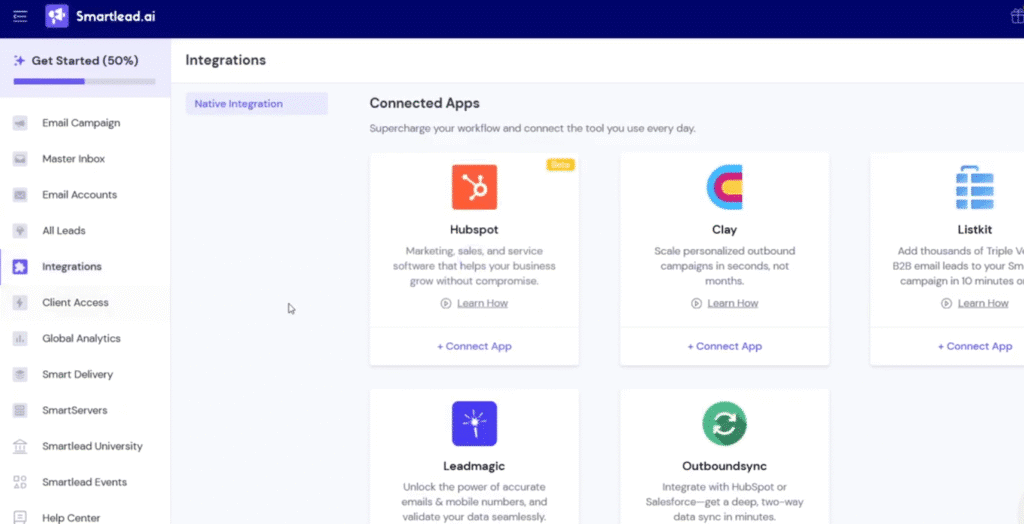 Smartlead Review: Smartlead  Connected Aps via Integrations