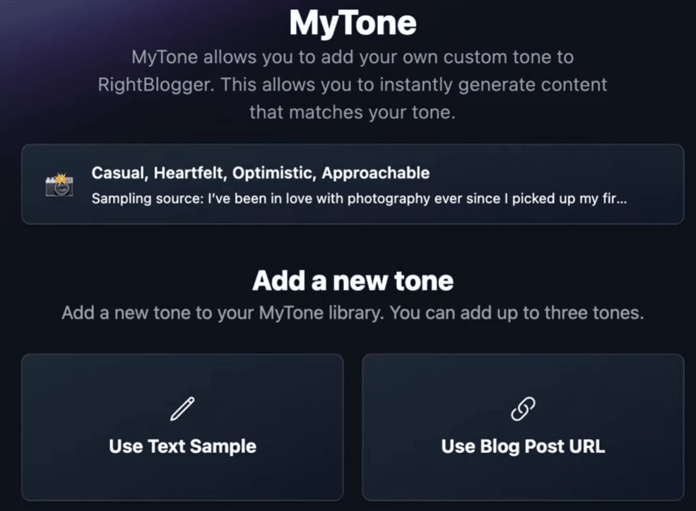 RightBlogger Review: RightBlogger MyTone Feature