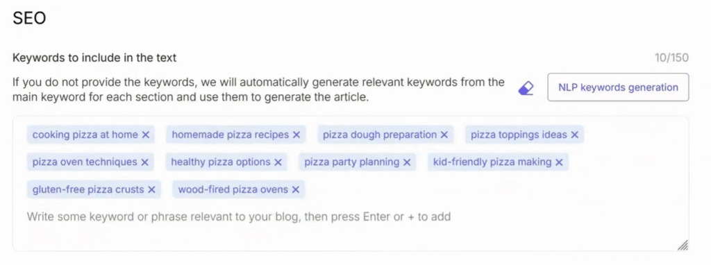 SEOWriting AI Review: SEOWriting AI Built-In NLP Keywords Integration
