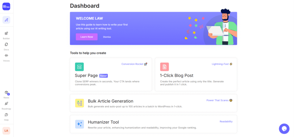SEOWriting AI Review: SEOWriting AI User Interface