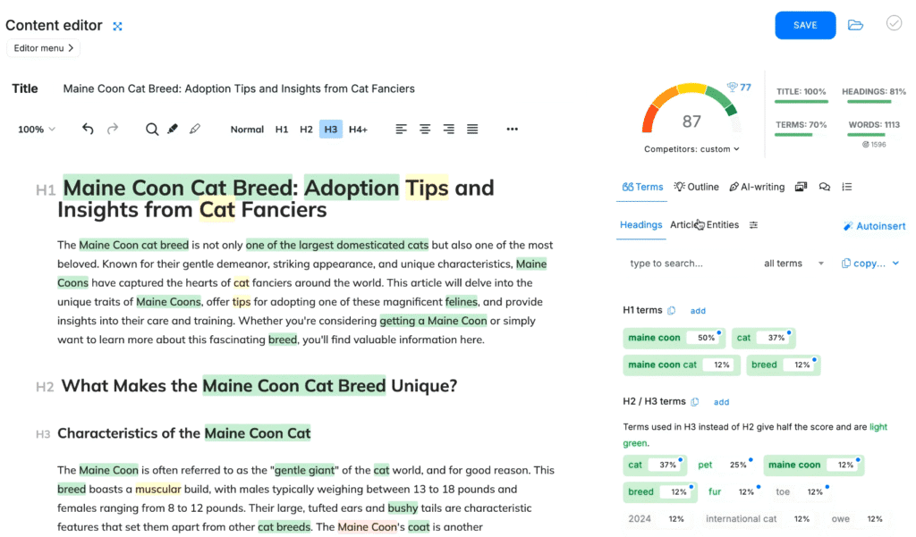 Neuronwriter Review: Neuronwriter Content Editor