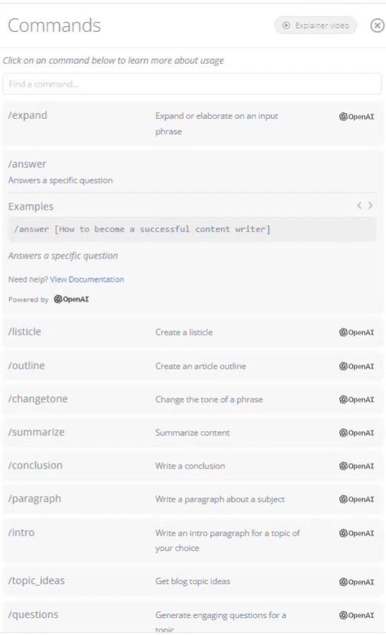 ContentBot.ai Review: ContentBot.ai Commands List
