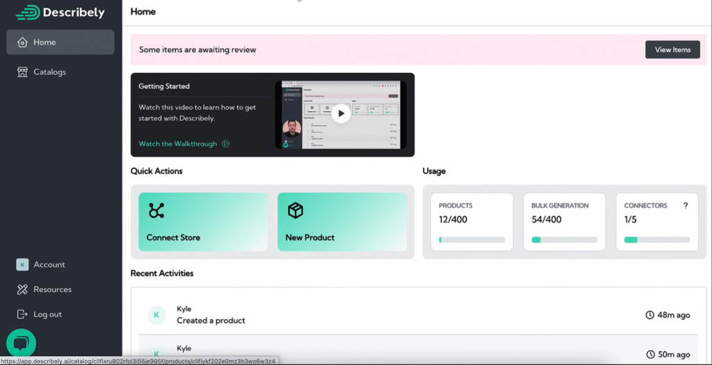 Describely Review: Describely Dashboard