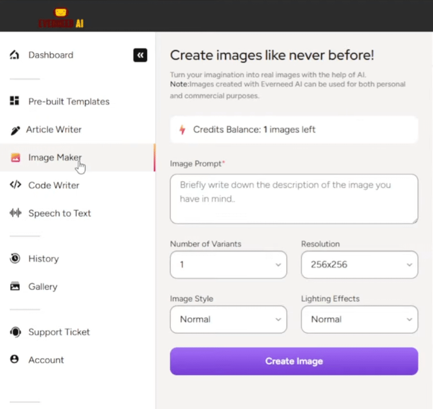 Everneed AI Review: Everneed AI Image Generation with Prompt
