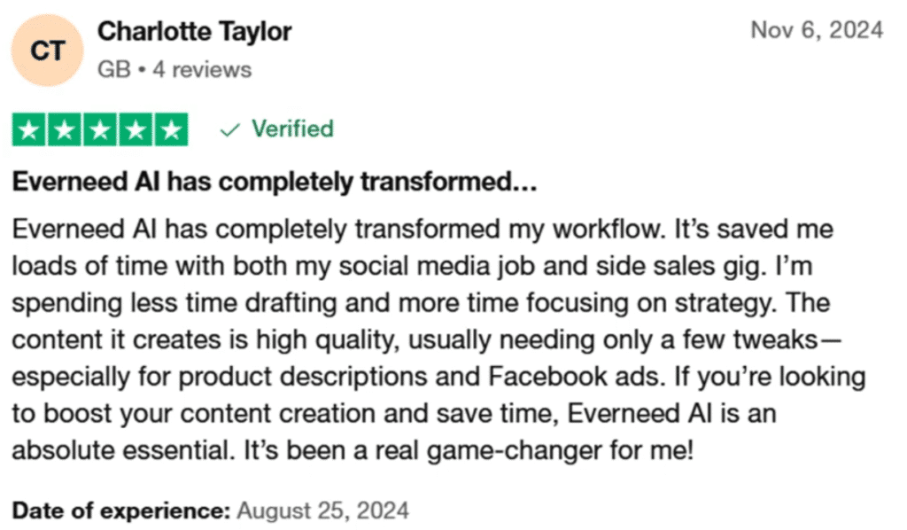 Everneed AI Review: Everneed AI Testimonial 5