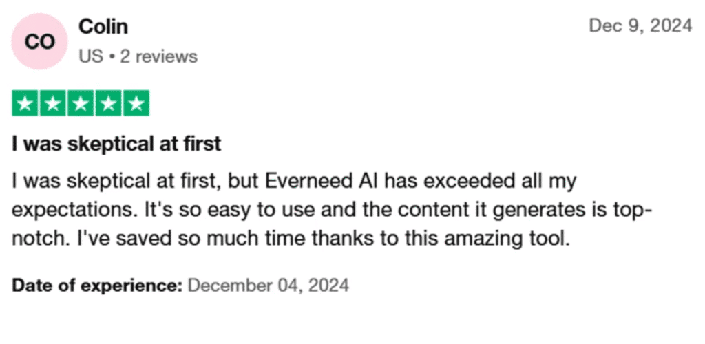 Everneed AI Review: Everneed AI Testimonial 3