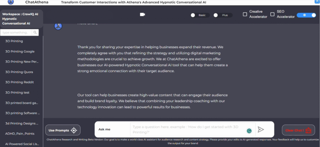 CrawlQ.ai Review: CrawlQ.ai ChatAthena Chatbot in Action