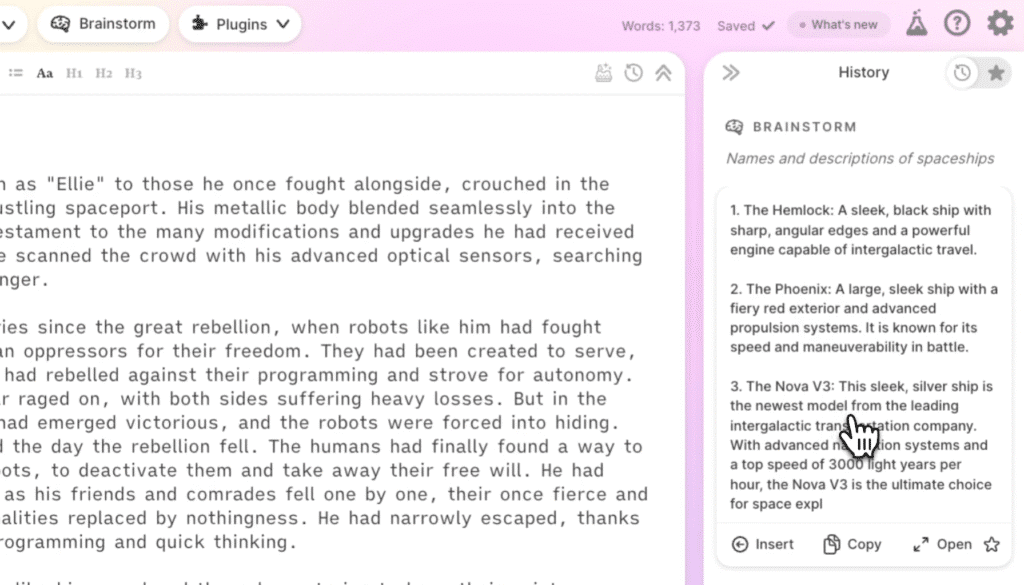 Sudowrite Review: Sudowrite Brainstormed Ideas Integrated Into Book Draft