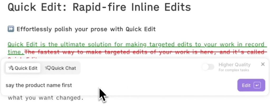 Sudowrite Review: Sudowrite Quick Edit, Rapid-fire Inline Edits