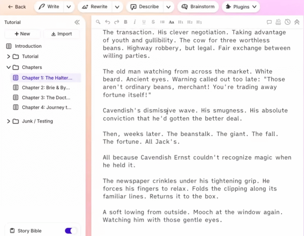 Sudowrite Review: Sudowrite Book Draft Organization