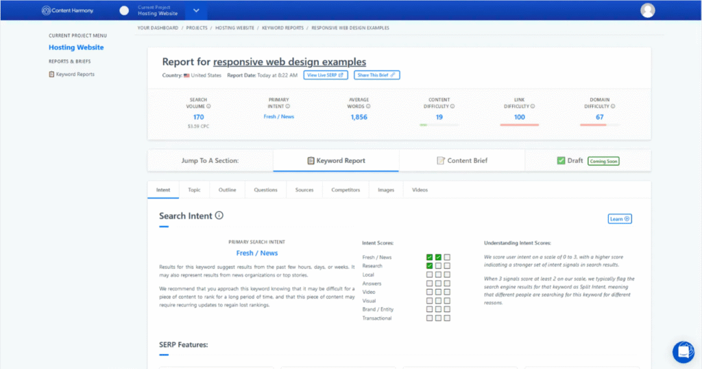 Content Harmony Review: Content Harmony Generating Report & Checking out Search Intent
