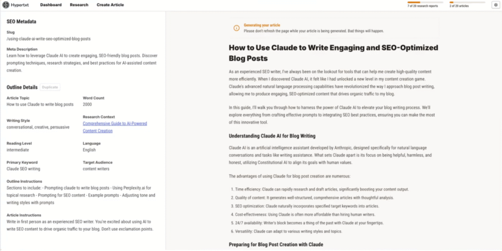 Hypertxt AI Review: Hypertxt AI - Article Generated with Pre-defined Settings
