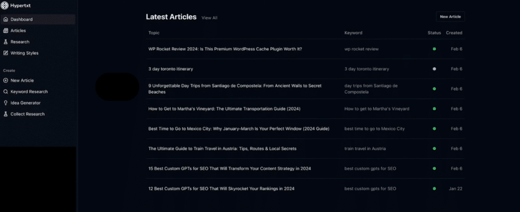 Hypertxt AI Review: Hypertxt AI User Interface