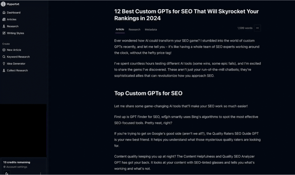 Hypertxt AI Review: Hypertxt AI - Versatile Article Type Creation