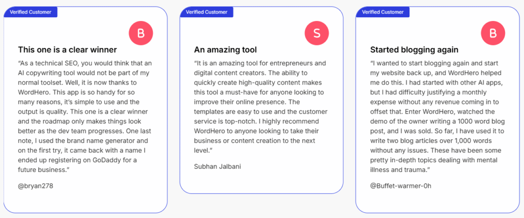 WordHero Review: WordHero Testimonials