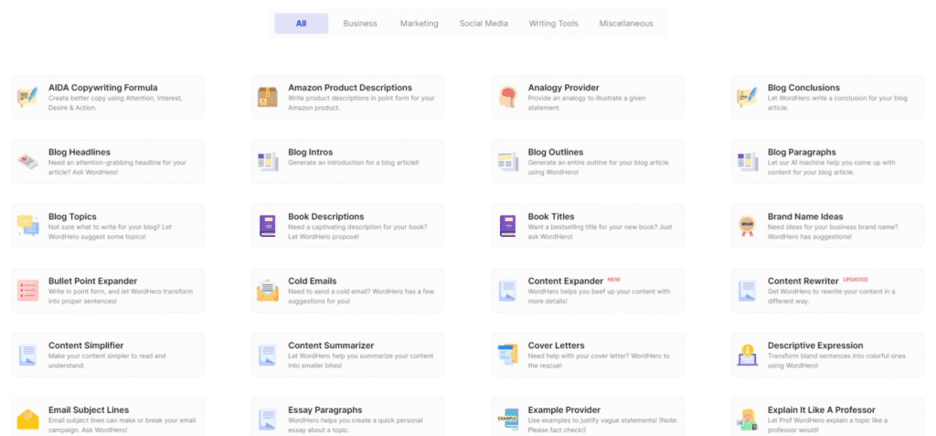 WordHero Review: WordHero 75+ Templates