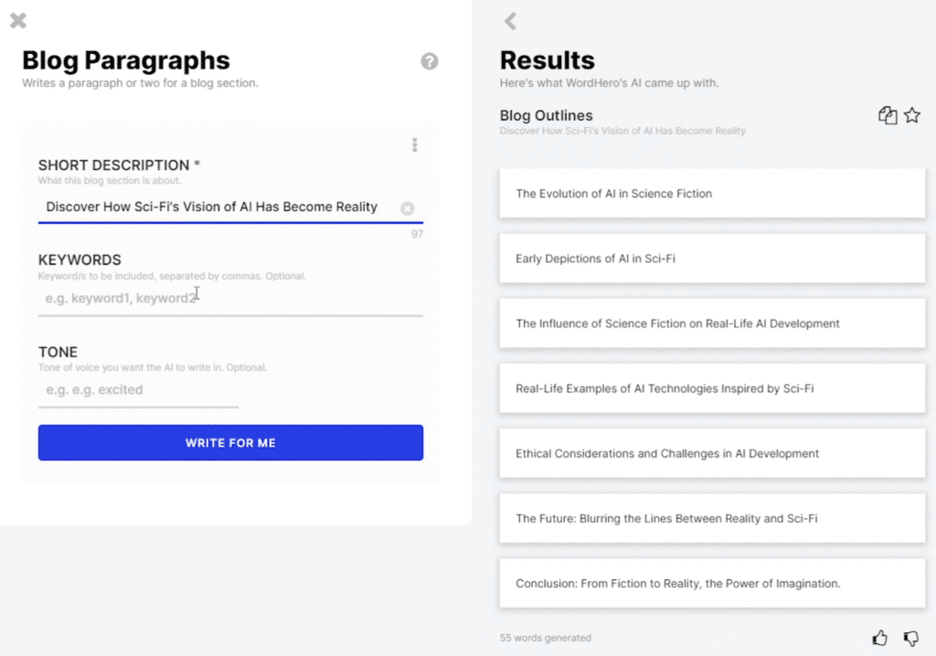 WordHero Review: WordHero Generator Mode Block