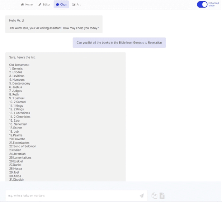 WordHero Review: WordHero Enhanced Mode Generates Advanced, Detailed and Factually Accurate Answers
