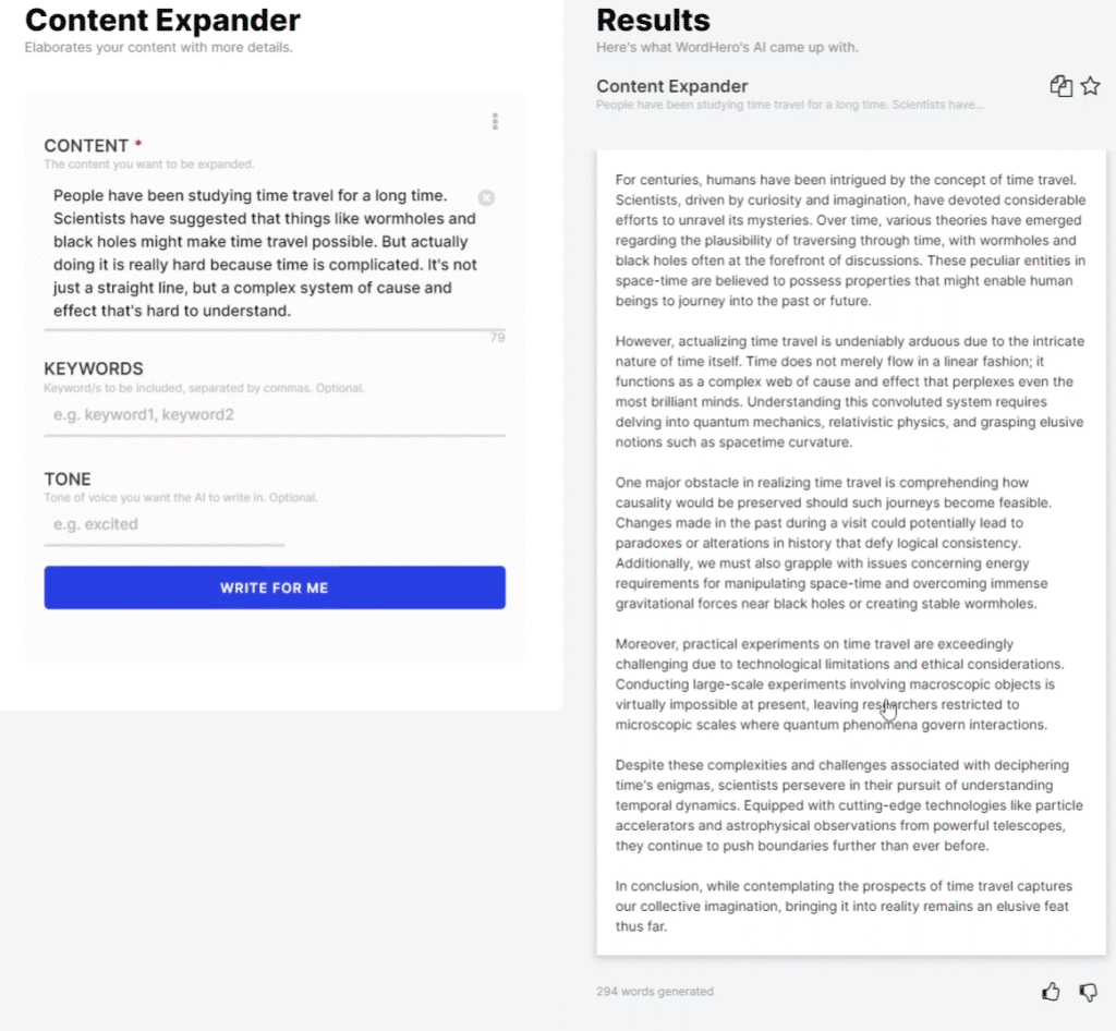 WordHero Review: WordHero Content Expander Extends Content Based On Relevant Ideas