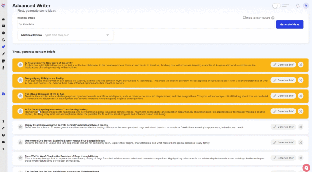 WordHero Review: WordHero Advanced Writers Using Content Briefs to Generate Overall Content Draft