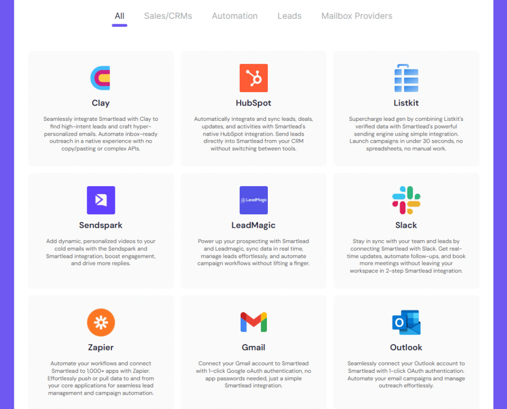 Smartlead Review: Smartlead Native Integrations