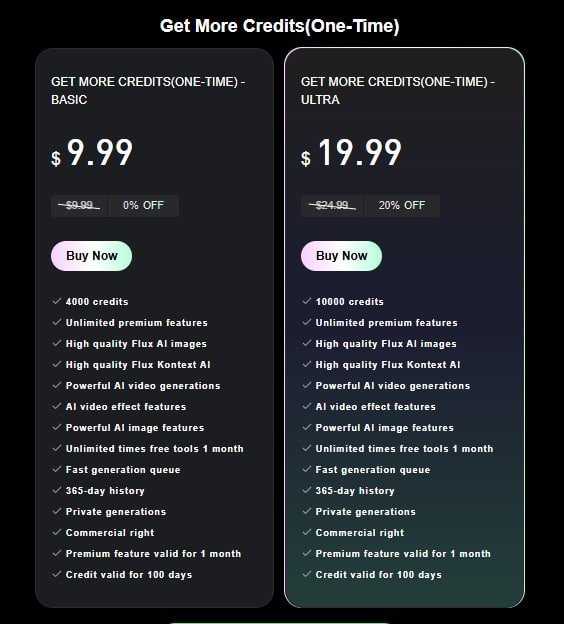 Flux.1 AI Review: Flux AI Pricing plans (One-Time) - Video Generation & Video Generator Model
