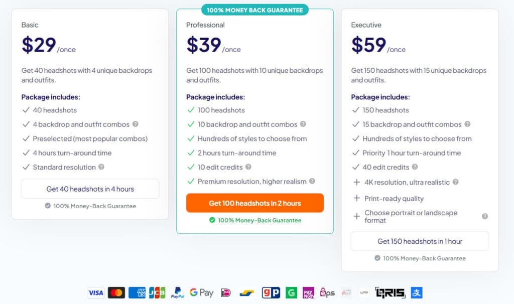 HeadshotsPro Review: HeadshotPro Pricing plans - Headshots generator for headshots professional