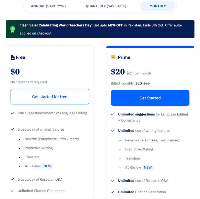Paperpal Review: Paperpal Pricing Plans - Academics & Research Assistantship