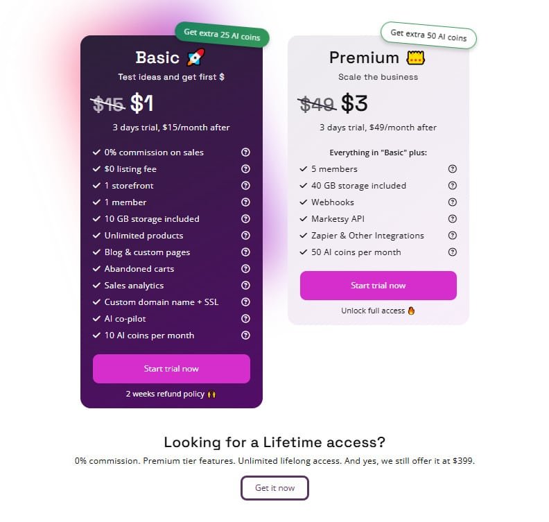 Marketsy.Ai Review: Marketsy.Ai Pricing Plans - AI Store Builder, Storefront for Digital products