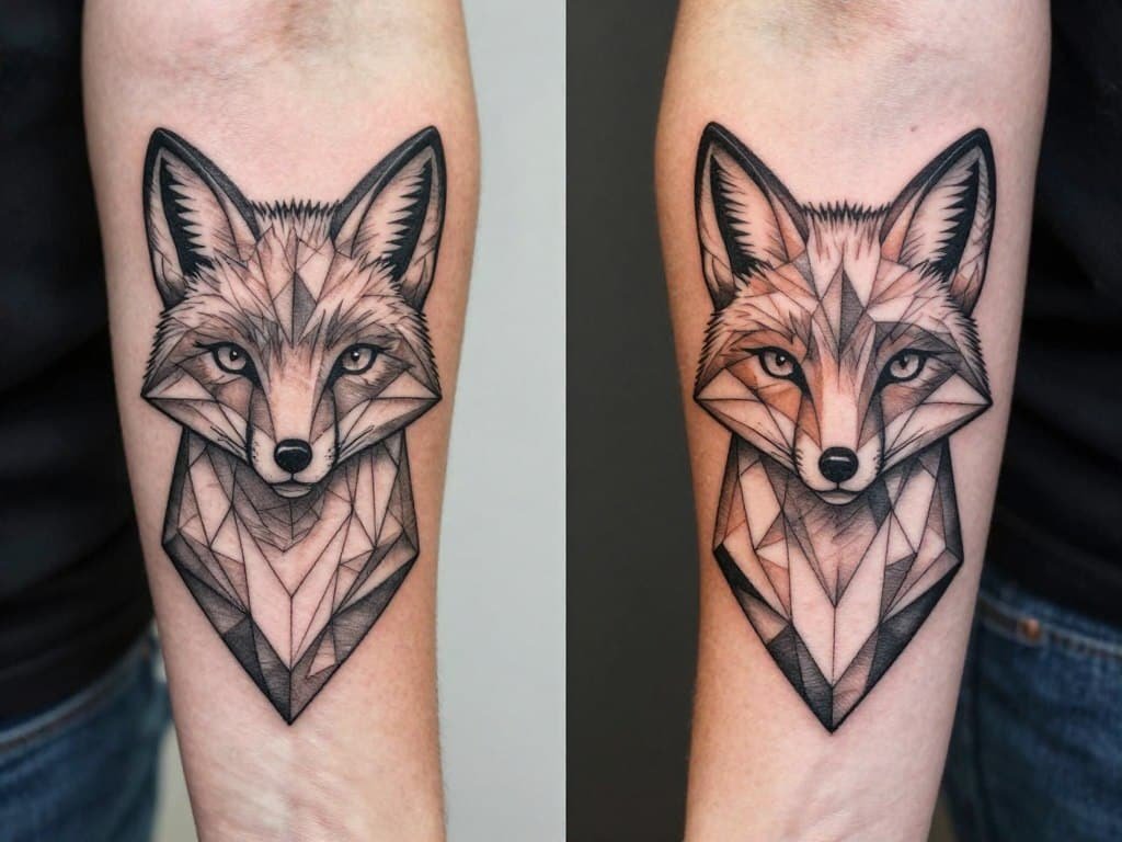 Before and after comparison of a BlackInk AI design and the final tattoo