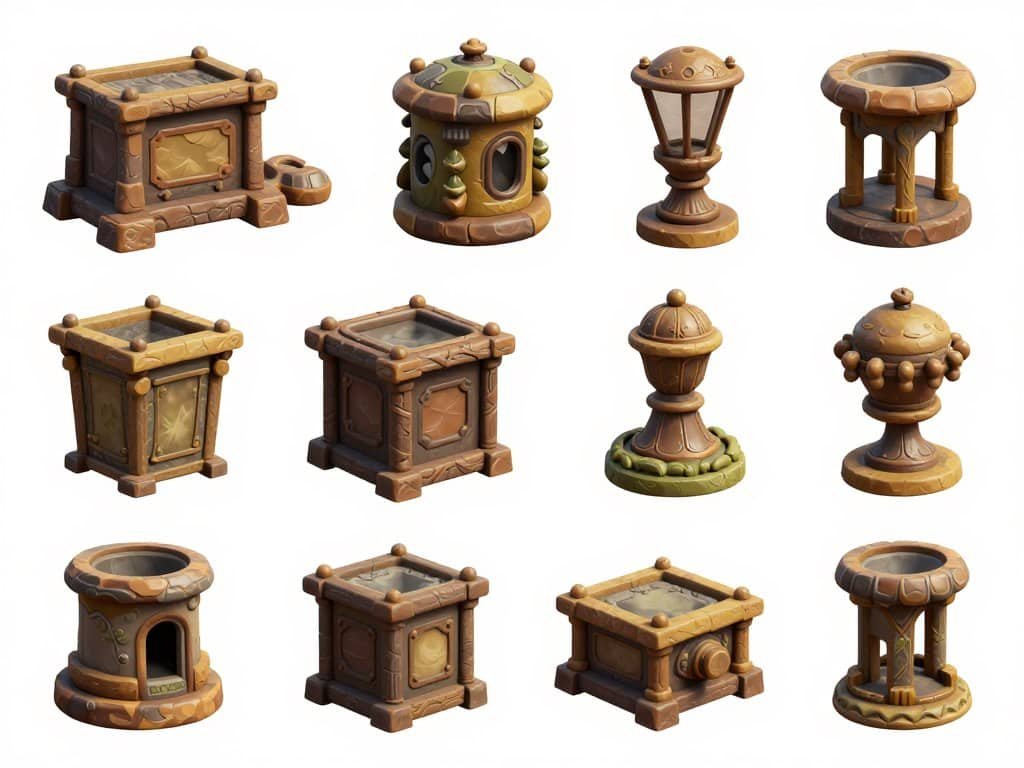 Game environment assets created with Scenario AI showing game-engine ready quality