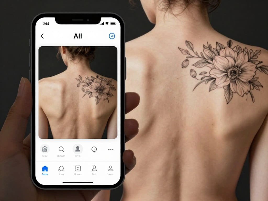 Phot AI virtual try-on showing a back tattoo design placement