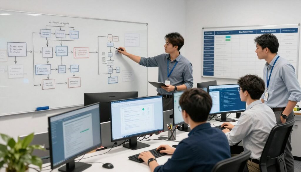 Team implementing AI agent tools following best practices in a collaborative environment Team implementing AI agent tools following best practices in a collaborative environment