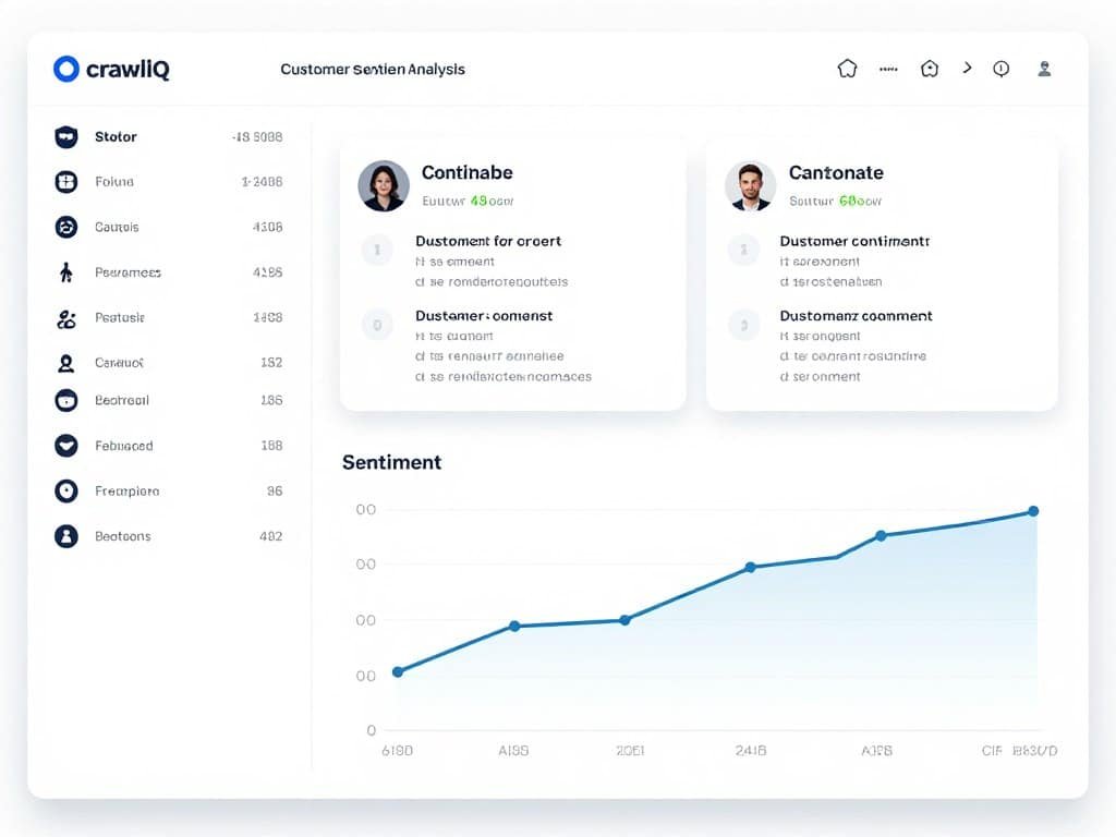 CrawlIQ's Customer Sentiment Analysis showing feedback categorization and sentiment trends