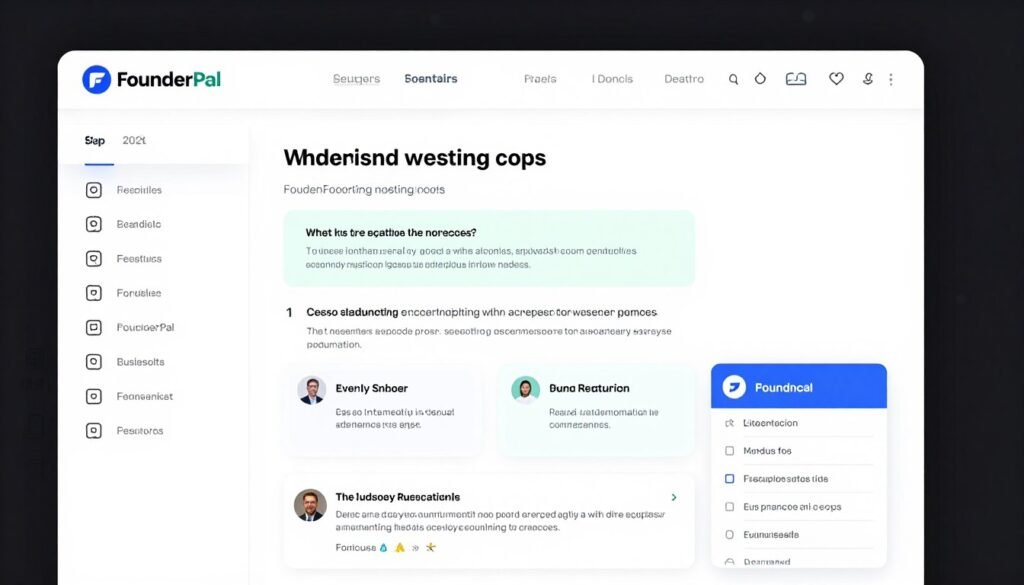 FounderPal interface showing AI advisor conversation and startup guidance tools