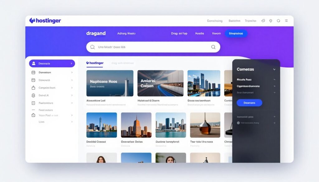 Hostinger AI Website Builder dashboard with drag and drop interface