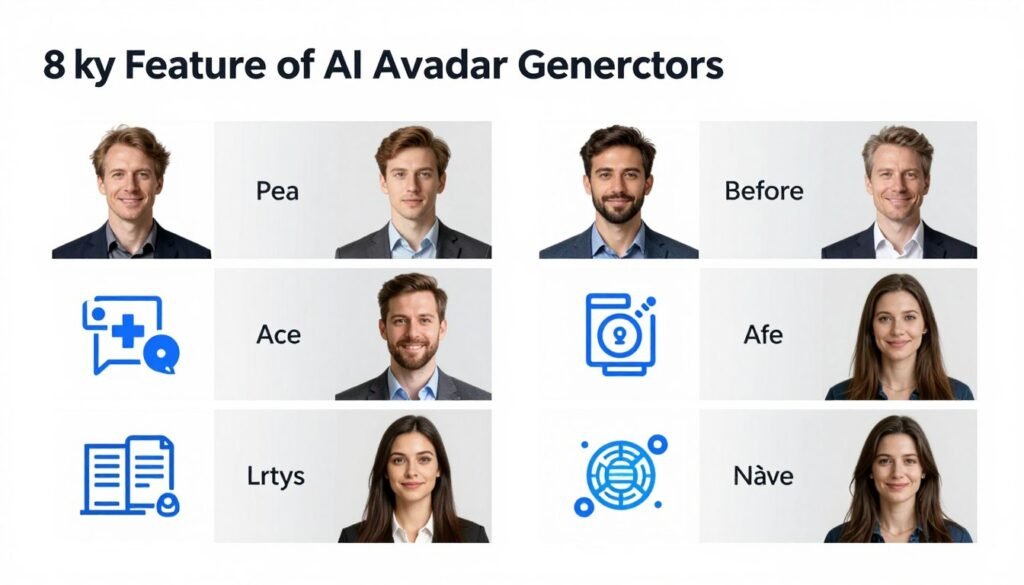Key features of AI avatar generators illustrated with comparison examples Key features of AI avatar generators illustrated with comparison examples