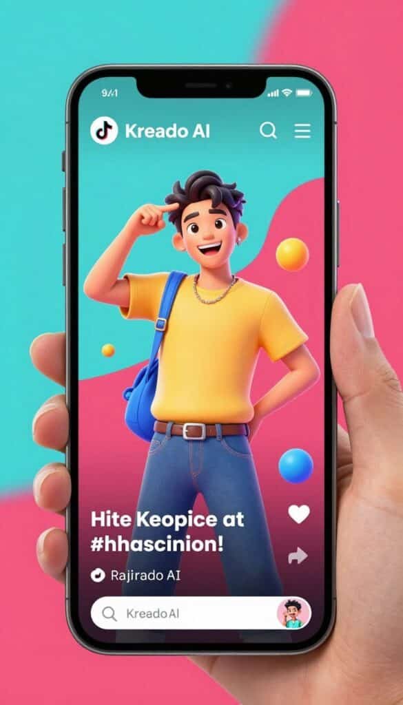 Kreado AI creating TikTok-style vertical video with engaging avatar Kreado AI creating TikTok-style vertical video with engaging avatar