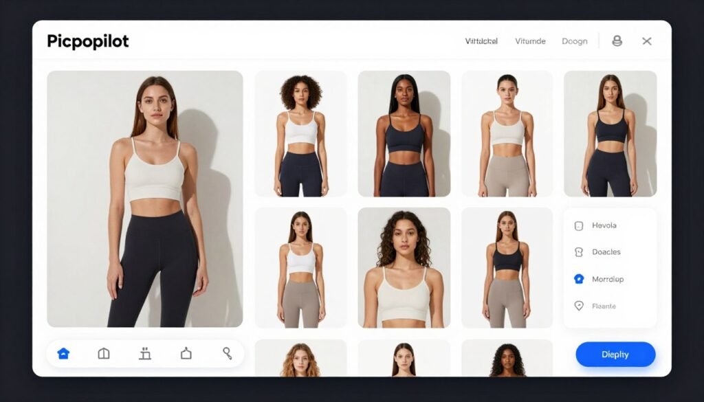 Piccopilot interface showing AI model swap and virtual try-on features Piccopilot interface showing AI model swap and virtual try-on features