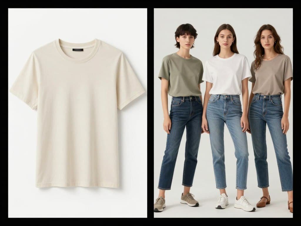 Picjam before and after transformation of product photos to AI fashion models