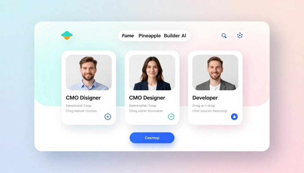 PineApple Builder interface showing AI assistants and customization options