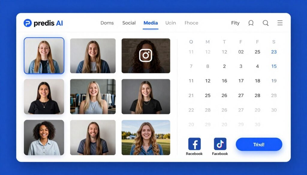 Predis AI interface showing social media ad creation dashboard with multiple format options Predis AI interface showing social media ad creation dashboard with multiple format options