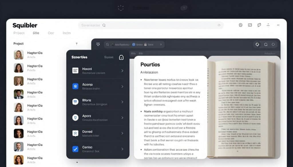 Squibler interface showing book generation and project management features