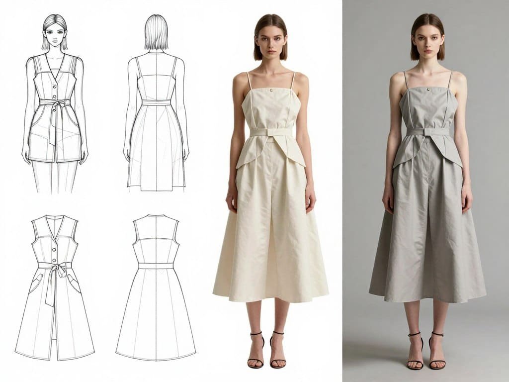 UWear AI design iteration process from sketch to final AI fashion model